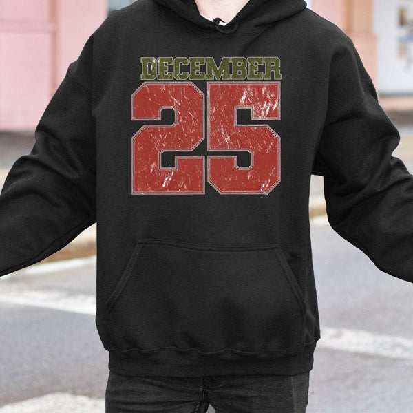 Retro Varsity Number Graphic Sweatshirt, December 25 Christmas Hoodie, Christmas Day Holiday Pullover, Winter Aesthetic Xmas 
