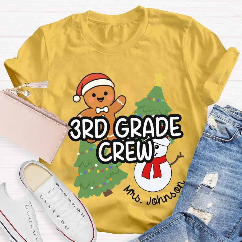 Snowman Tree Custom Holiday Shirt, Personalized Third Grade Crew Christmas T-Shirt, 3rd Grade Teacher Tee, Custom School Chri
