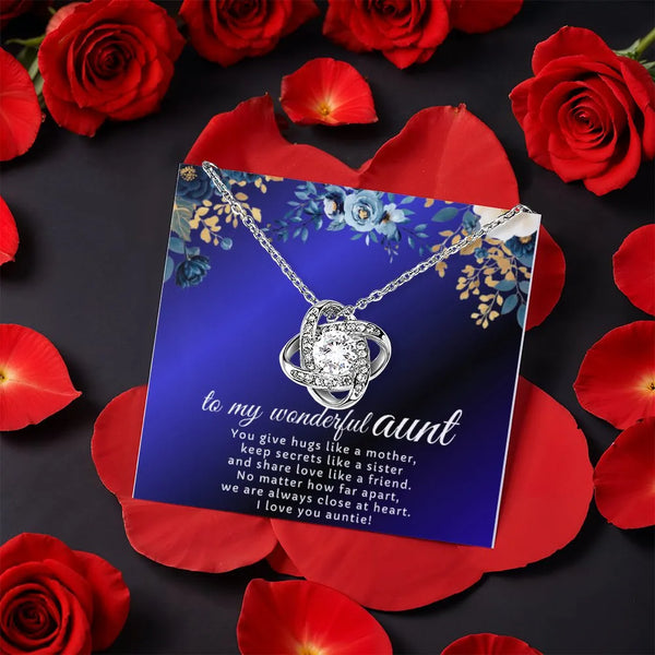 CZ Crystal Love Knot Pendant, Love Knot Necklace for Aunt, Rotating Rose Box Auntie Necklace, Christmas Holiday Aunt Present,