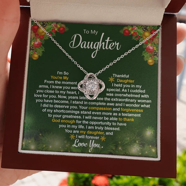Christmas Love Knot Jewelry, Love Knot Necklace for Daughter, Daughter Holiday Necklace, 14k White Gold Pendant Necklace, Pre