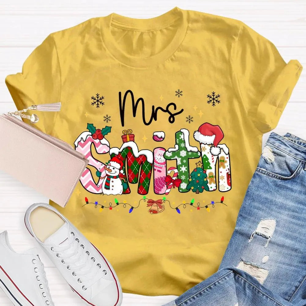 Custom Name Snowflake Holiday Shirt, Personalized Christmas Lights T-Shirt, Matching Family Xmas Graphic Tee, Holiday Season 