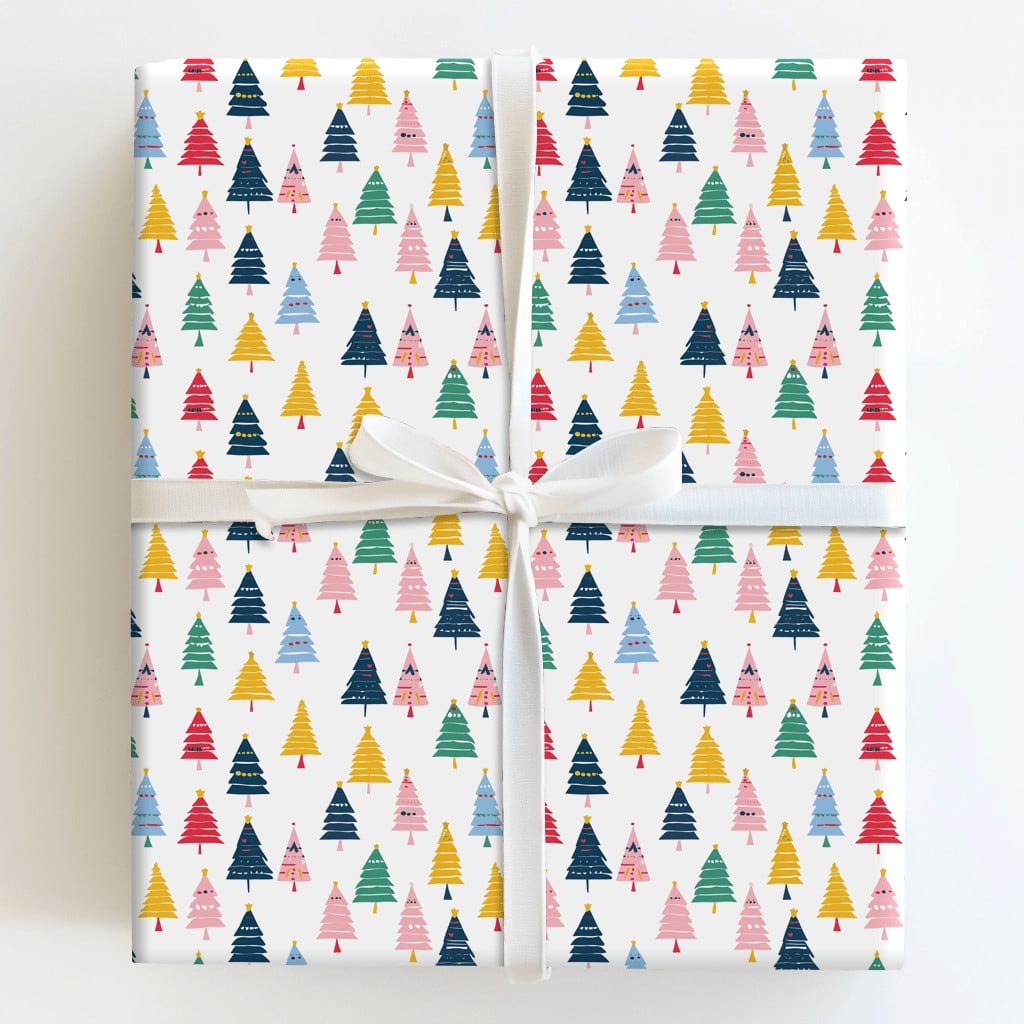 Modern Rainbow Xmas Tree Gift Wrap, Colorful Christmas Tree Wrapping Paper, Whimsical Holiday Wrapping Paper, Festive Present