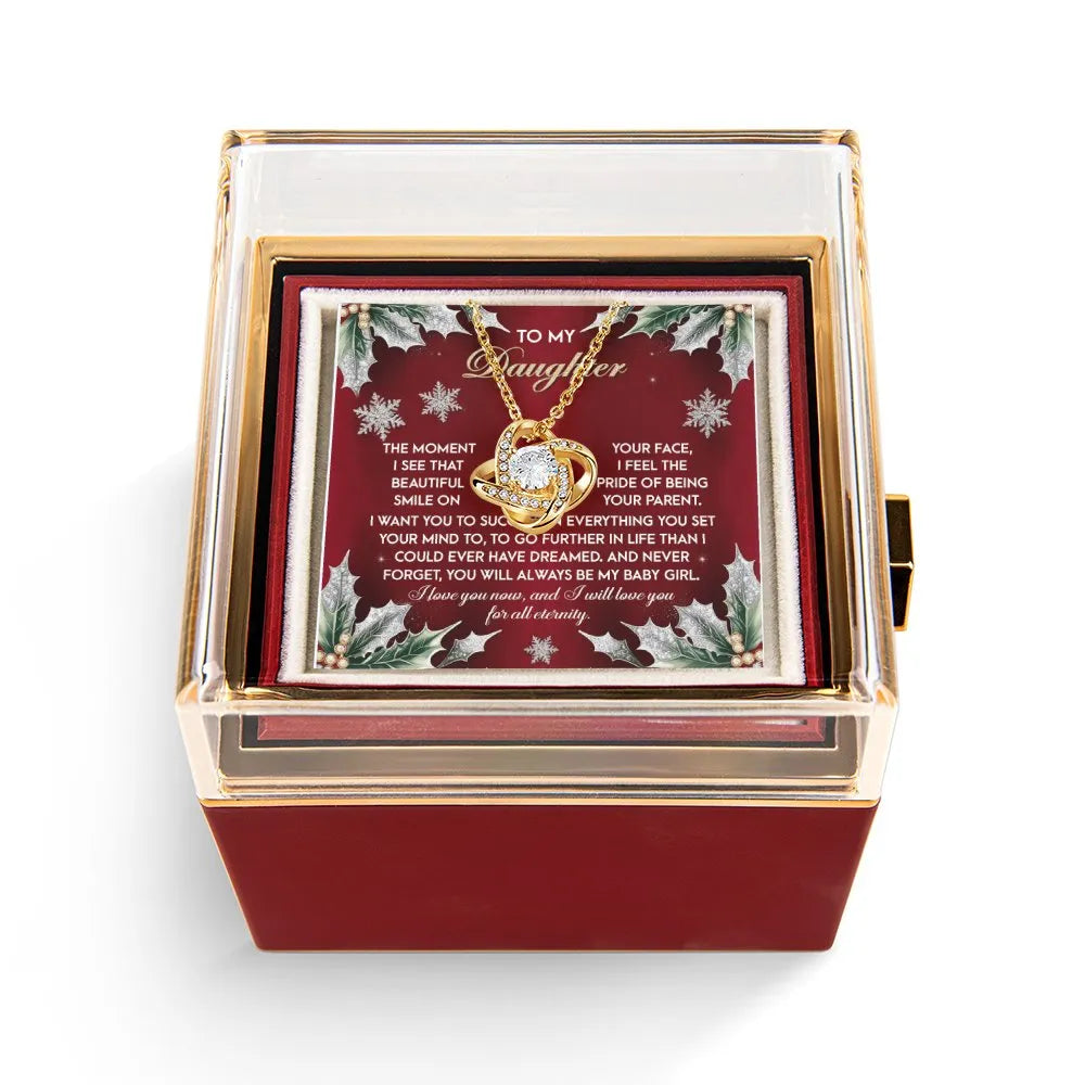 CZ Crystal Pendant Necklace, Love Knot Necklace for Daughter, Gold Knot Pendant Necklace, Keepsake Jewelry Box, Heartfelt Chr