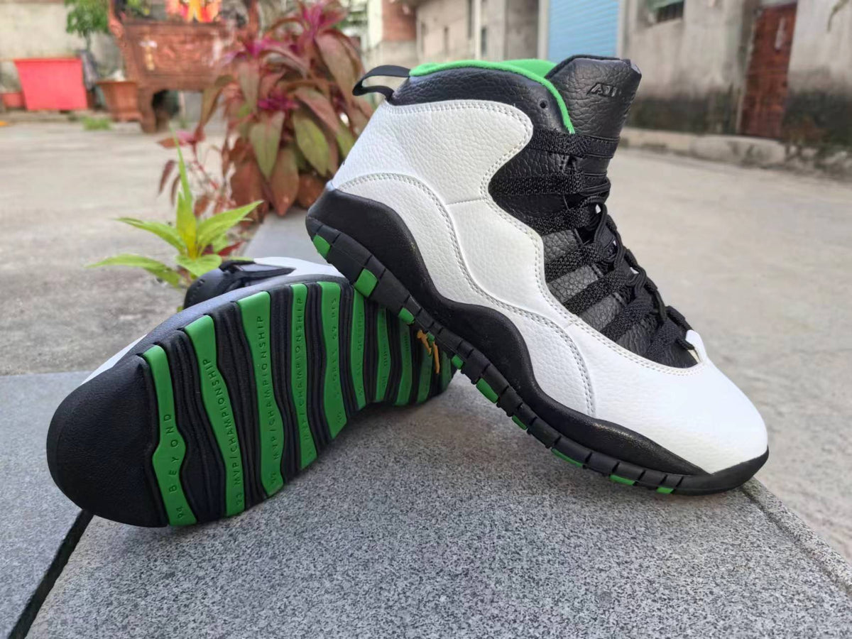 High Top Sneakers, White Black Green Colorway, Lace Up Design, Casual Gift for Sneaker Fans