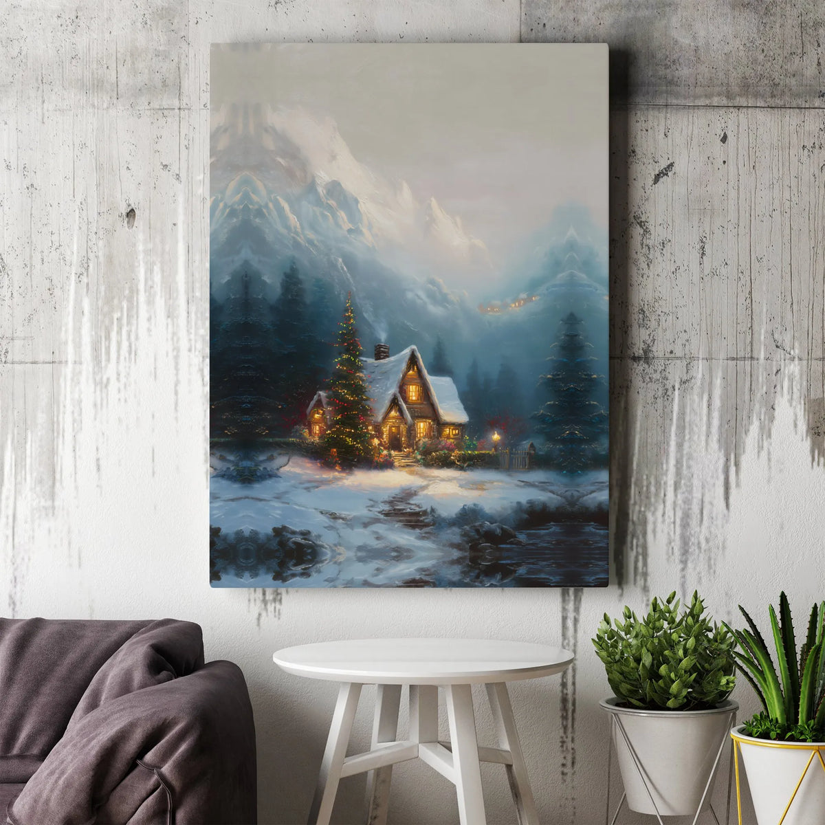 Comfy Pine Forest Landscape Wall Art, Winter Snowy Mountain Cabin Canvas Print, Christmas Snow Scene Canvas Decor, Rustic Cab