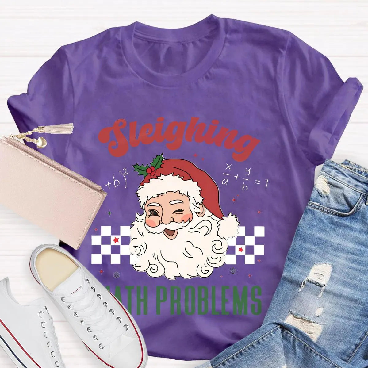 Humorous Math Teacher Holiday Graphic Tee, Sleighing Math Problems Christmas Shirt, Festive STEM Christmas T-Shirt, Winter Ma