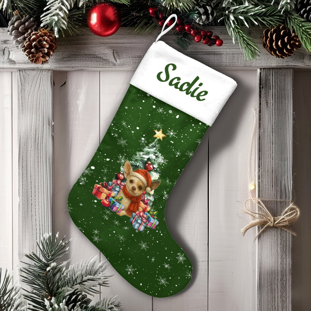 Custom Name Dog Holiday Stocking, Personalized Chihuahua Christmas Stocking, Adorable Puppy Pet Lover Christmas Stocking, Fes