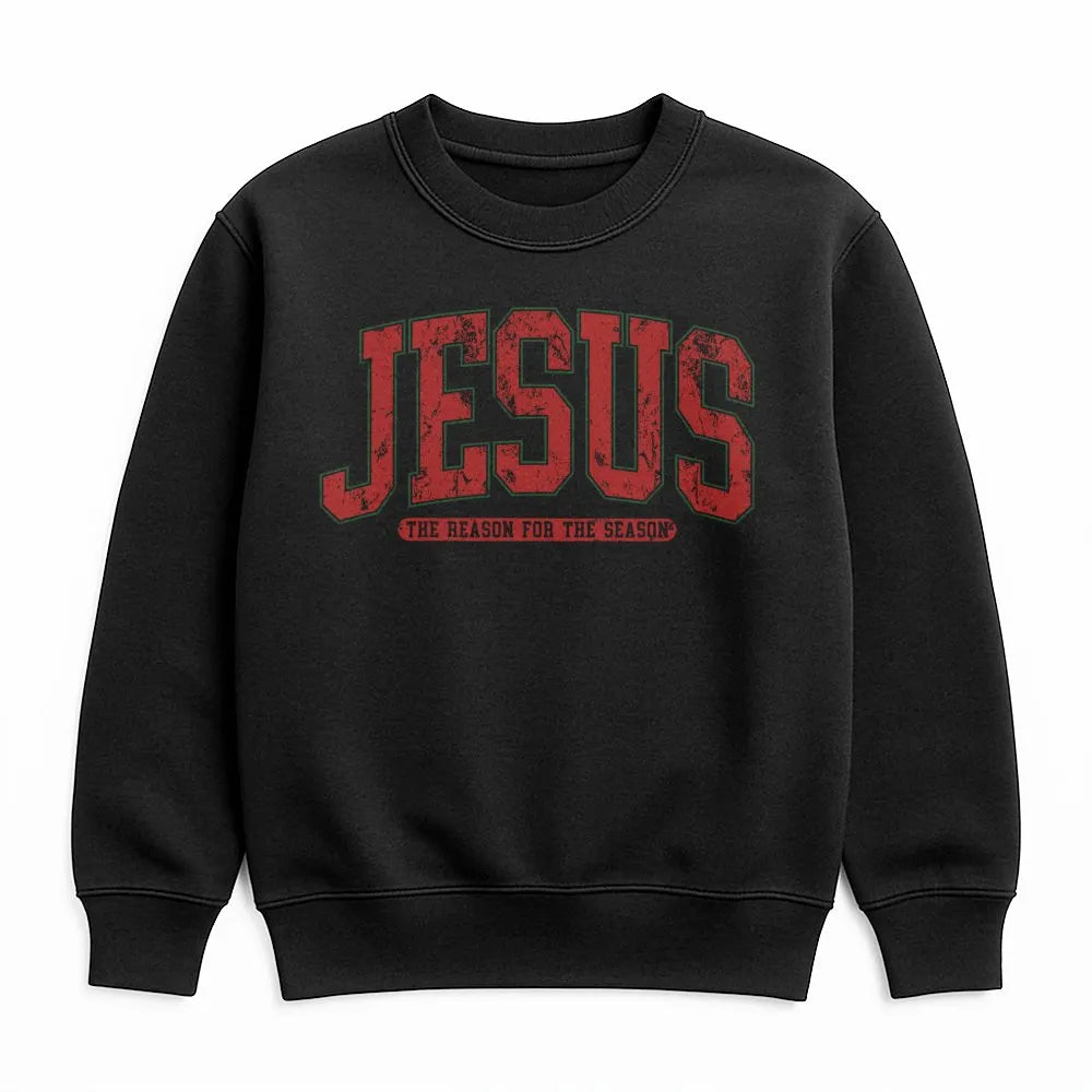 Christian Christmas Crewneck, Jesus Is the Reason for the Season Sweatshirt, Distressed Varsity Holiday Sweater, Faith Winter