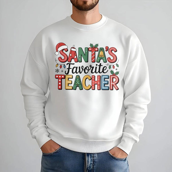 Humorous Christmas Teacher Shirt, Santa's Favorite Teacher Sweatshirt, Holiday Classroom Crewneck, Winter School Pullover, Xm