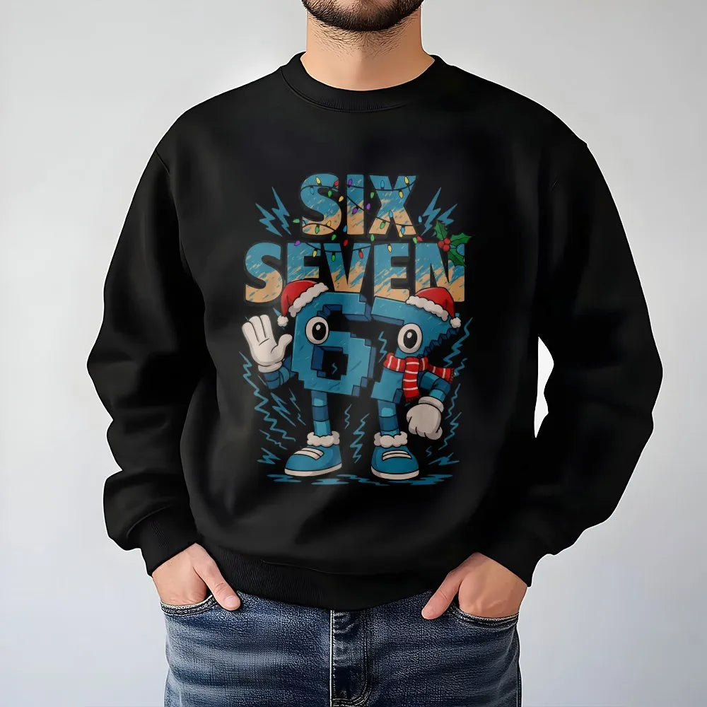 Humorous Internet Meme Holiday Crewneck, Six Seven Christmas Sweatshirt, Gen Z Gen Alpha Xmas Sweater, Trendy Meme Pullover S