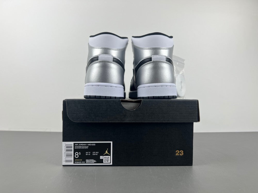 Mid Top Sneakers, White Black Silver Colorway, Lace Up Design, Casual Gift for Sneaker Fans