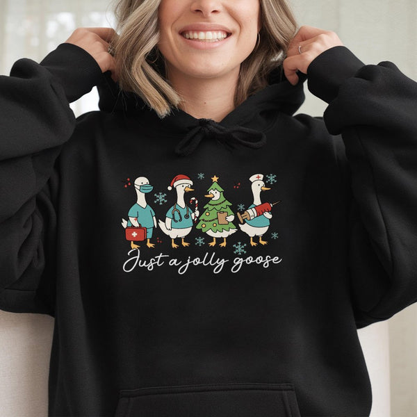 Humorous Medical Staff Goose Sweatshirt, Christmas Nurse Hoodie, Holiday RN Nursing Student Hoodie, Winter Healthcare Worker 