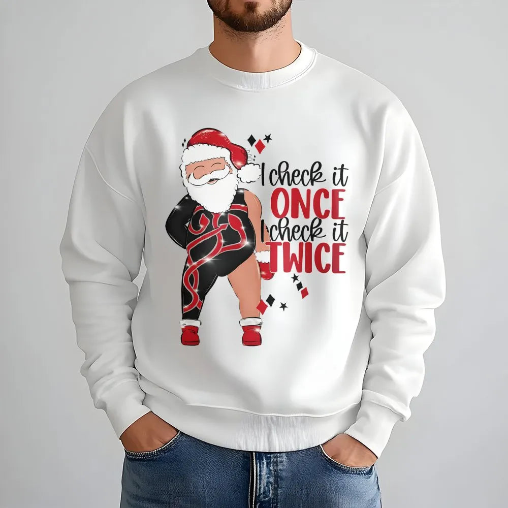 Gymnast Santa Pullover, Humorous Santa Sweatshirt, I Check It Twice Crewneck, Fitness Holiday Sweater, Christmas Gymnast Pres