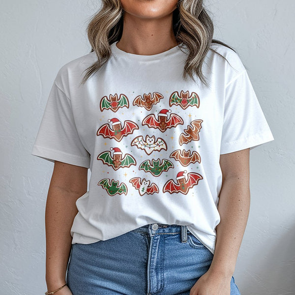 Adorable Spooky Creepmas Graphic Tee, Gingerbread Bat T-Shirt, Gothic Christmas Cookie T-Shirt, Alternative Pastel Goth Xmas 