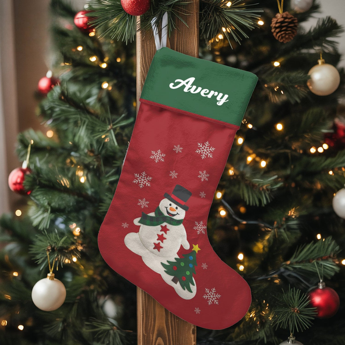 Custom Name Holiday Stocking, Personalized Snowman Christmas Stocking, Adorable Winter Snowman Stocking, Family Christmas Sto