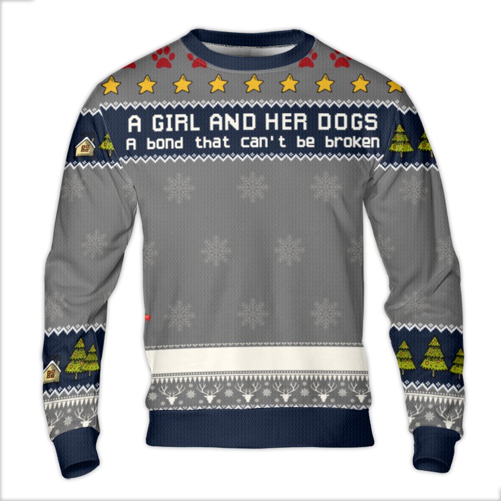 Adorable Dog Mom Holiday Sweater, A Girl and Her Dogs Ugly Christmas Sweater, Winter Pet Lover Crewneck, Comfy Festive Dog Gr