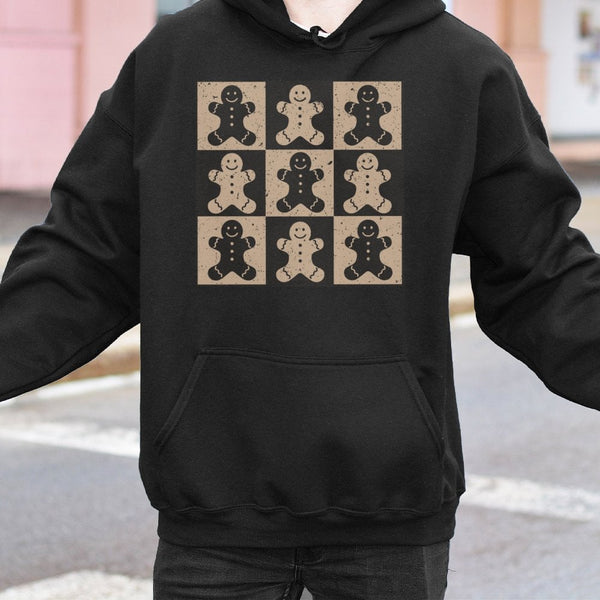 Checkered Christmas Hoodie, Gingerbread Man Hoodie, Adorable Xmas Baking Hooded Sweatshirt, Retro Holiday Cookie Hoodie, Bake