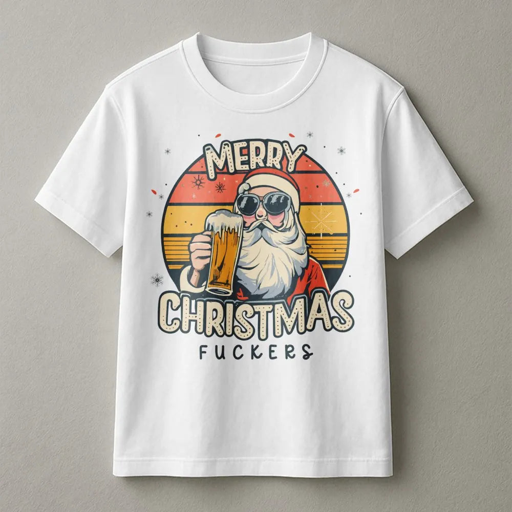 Humorous Christmas T-Shirt, Santa Drinking Beer Shirt, Retro Santa Graphic Tee, Sarcastic Holiday Shirt, Adult Humor Xmas Tee