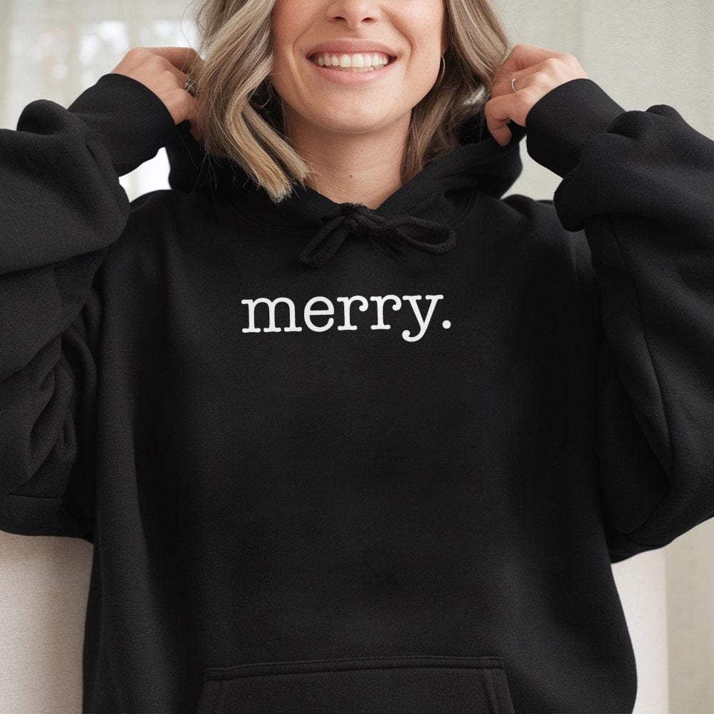 Minimalist Holiday Typography Hoodie, Merry Christmas Hoodie, Adorable Festive Graphic Sweatshirt, Comfy Xmas Pullover, Winte