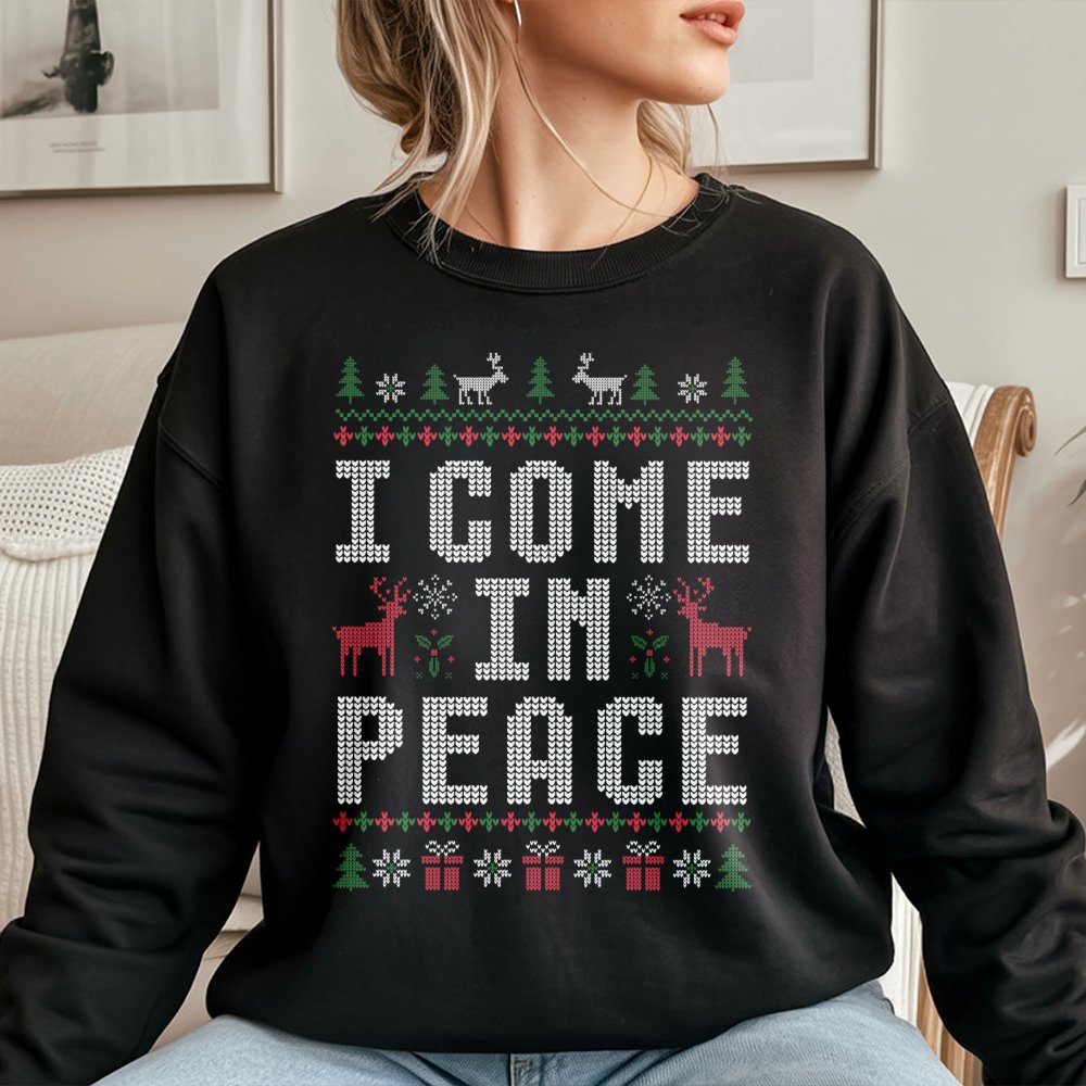 Humorous Alien Christmas Sweater, I Come in Peace Sweatshirt, Ugly Xmas Party Crewneck, Holiday Alien Graphic Sweatshirt, Chr