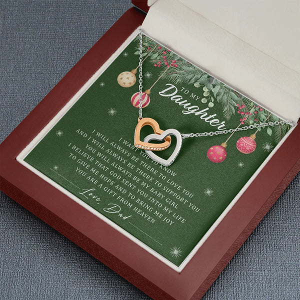 Interlocking Hearts Pendant Necklace, To My Daughter Necklace, Surgical Steel Heart Jewelry, Christmas Present for Daughter f