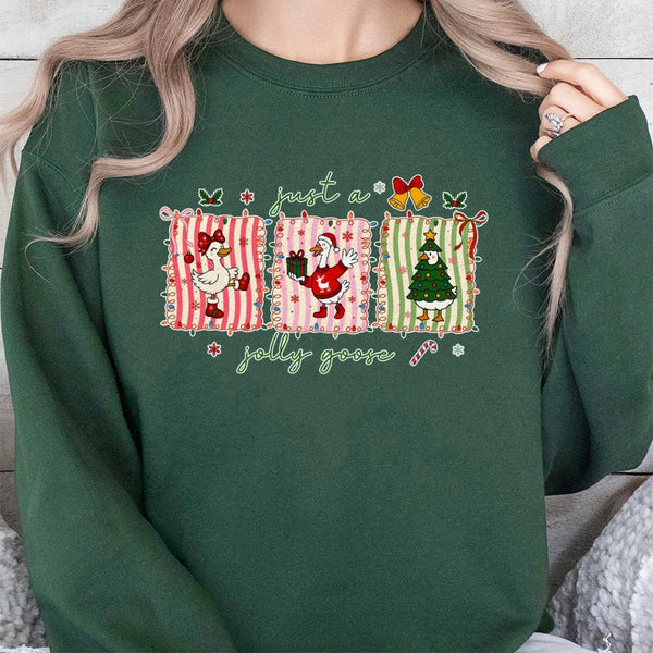 Festive Duck Holiday Sweatshirt, Jolly Goose Christmas Sweatshirt, Adorable Xmas Goose Crewneck, Ugly Christmas Sweater Sweat