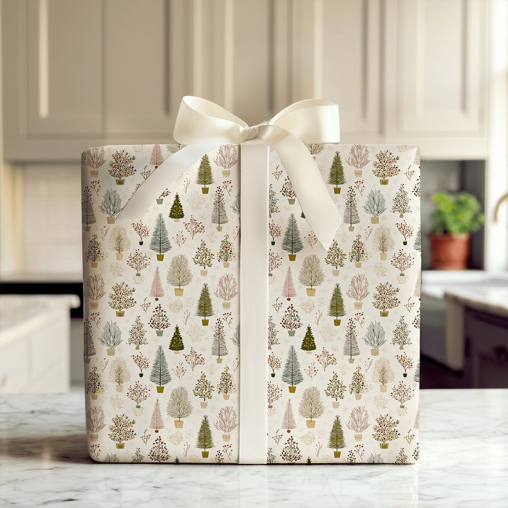 Modern Rustic Pine Gift Wrap, Potted Christmas Tree Wrapping Paper, Minimalist Holiday Gift Wrapping Paper, Festive Winter Pa