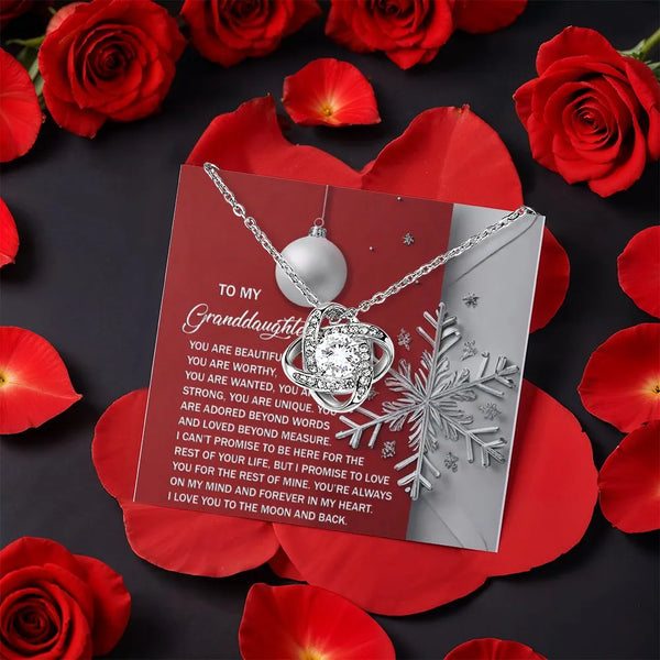 CZ Crystal Pendant, Granddaughter Love Knot Necklace, Gold Love Knot Jewelry, Meaningful Christmas Birthday Present for Her, 
