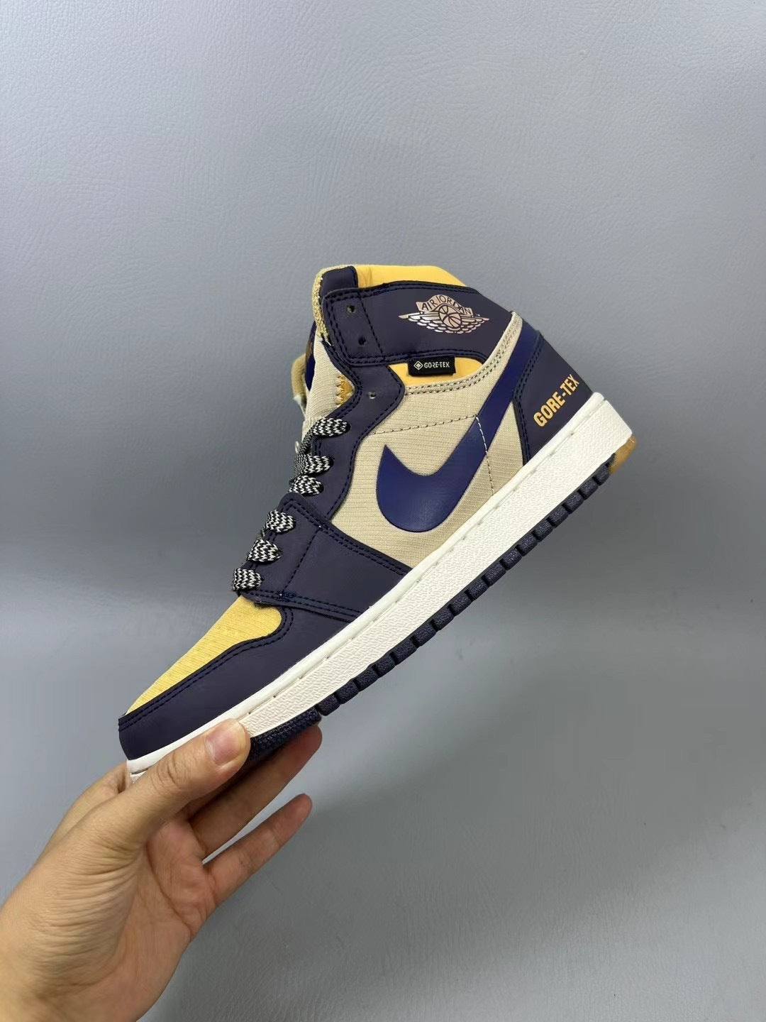 High Top Sneakers, Blue Brown Colorway, Lace Up Design, Casual Gift for Sneaker Fans