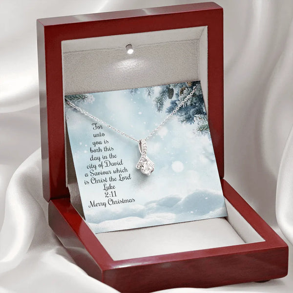 Christmas Scripture Pendant Necklace, Luke 2:11 Bible Verse Necklace, 14k White Gold Stainless Steel Jewelry, Religious Prese