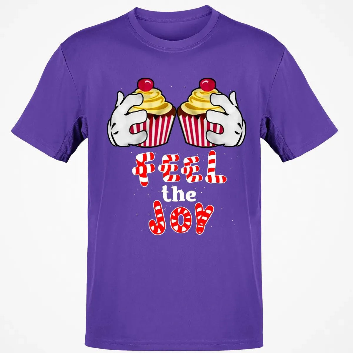 Adorable Cartoon Cupcake Graphic Tee, Feel the Joy Christmas Shirt, Holiday Sweets T-Shirt, Festive Winter Shirt, Dessert Lov