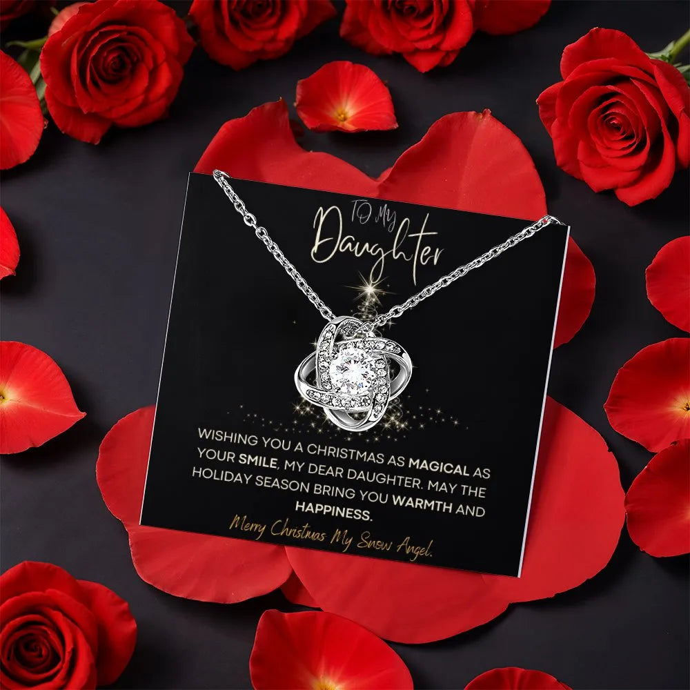 Christmas Daughter Knot Necklace, To My Daughter Love Knot Necklace, Sparkling CZ Pendant Necklace, Meaningful Holiday Presen