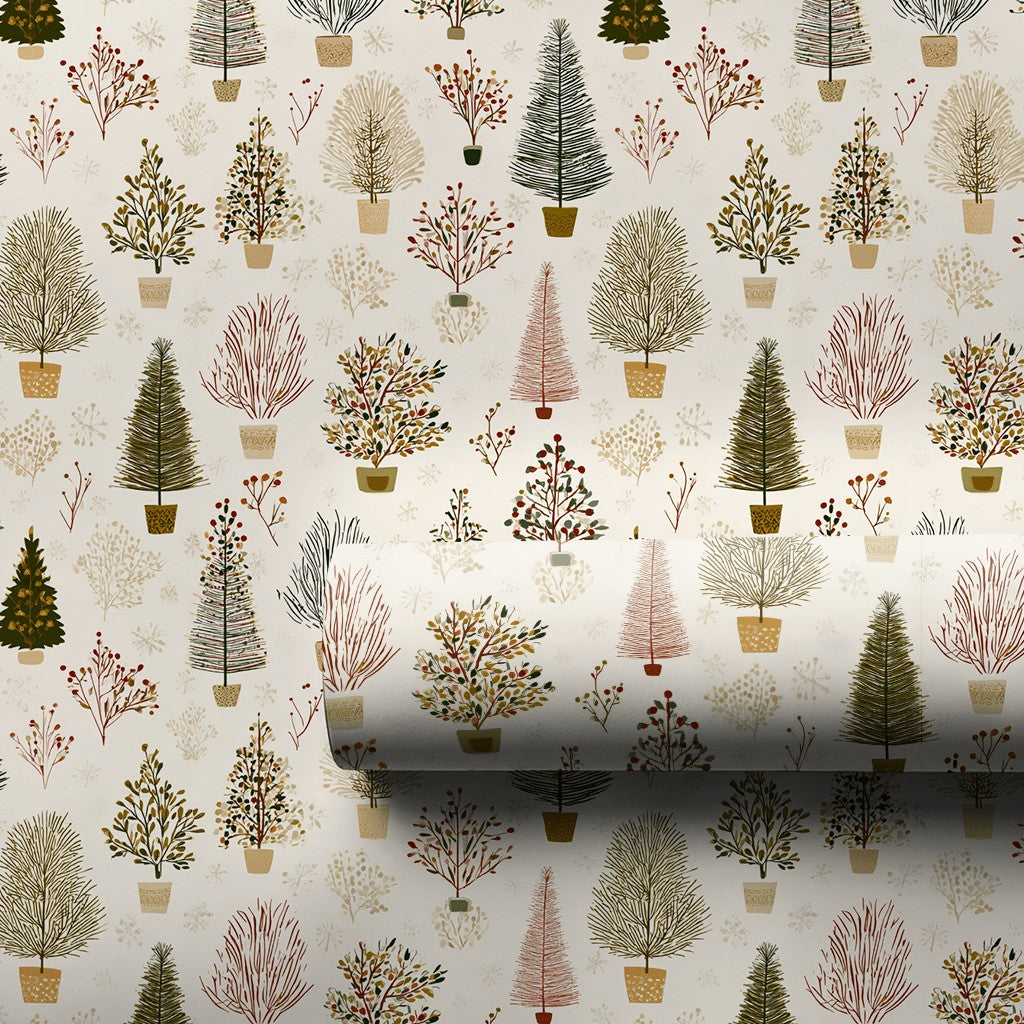 Modern Rustic Pine Gift Wrap, Potted Christmas Tree Wrapping Paper, Minimalist Holiday Gift Wrapping Paper, Festive Winter Pa