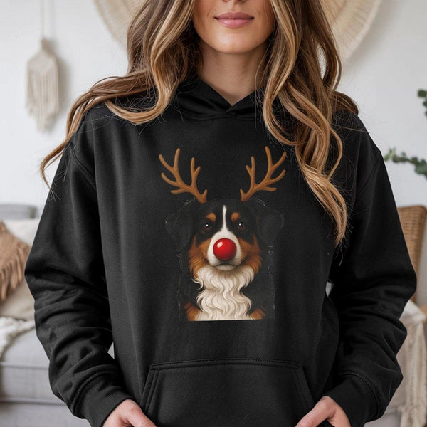 Aussie Reindeer Dog Sweatshirt, Australian Shepherd Christmas Hoodie, Humorous Xmas Dog Lover Pullover, Holiday Dog Owner Hoo