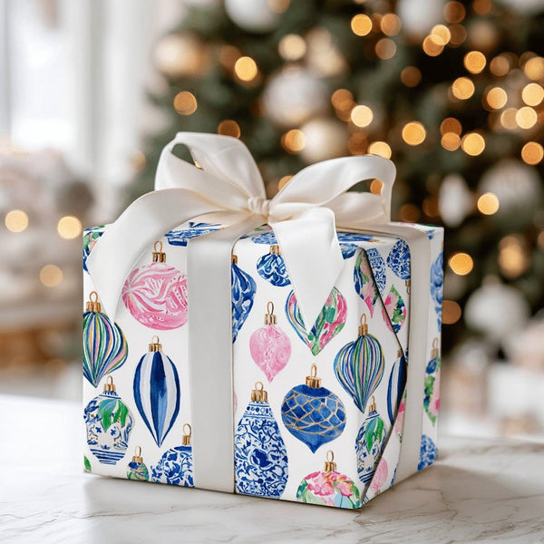 Ginger Jar Ornament Wrapping Paper, Chinoiserie Christmas Wrapping Paper, Grandmillennial Holiday Gift Wrap