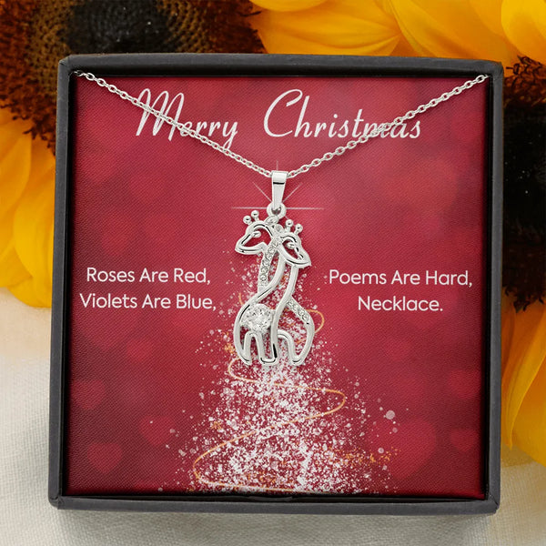 Cubic Zirconia Animal Lover Charm Necklace, Giraffe Pendant Necklace, 14K White Gold Finish Jewelry, Christmas Present for Wi