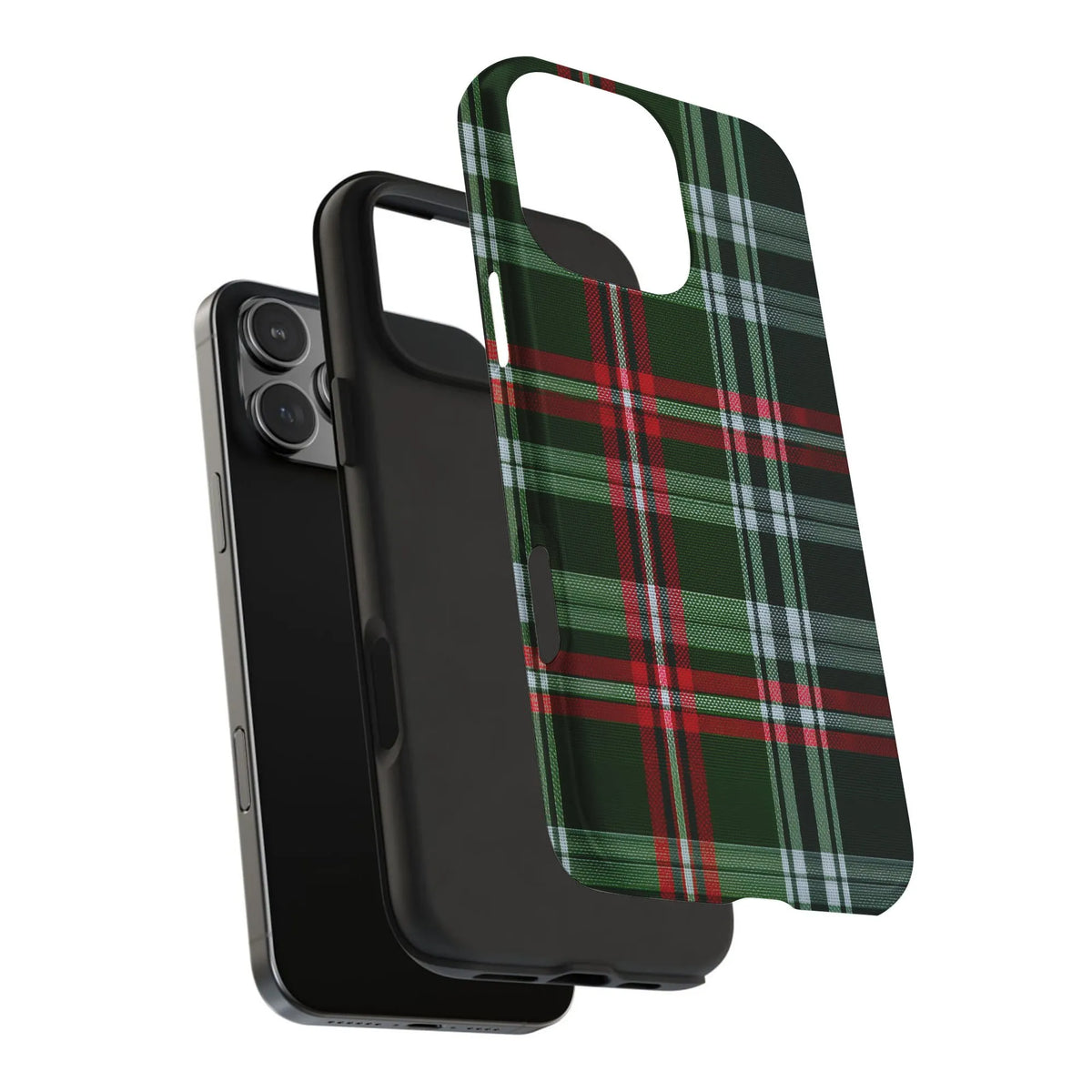 Red and Green Tartan Holiday Phone Case, Christmas Plaid iPhone Case, Dual Layer Winter Cover, Festive Check Phone Case, Xmas