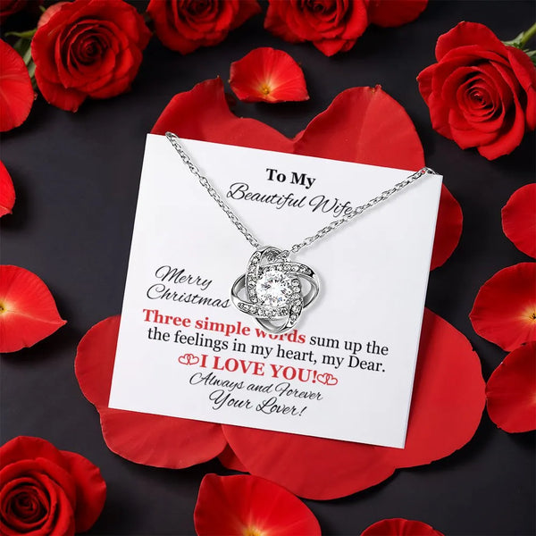 Rotating Rose Box CZ Knot Pendant, Love Knot Necklace for Wife, White Yellow Gold Love Knot Necklace, Romantic Christmas Anni