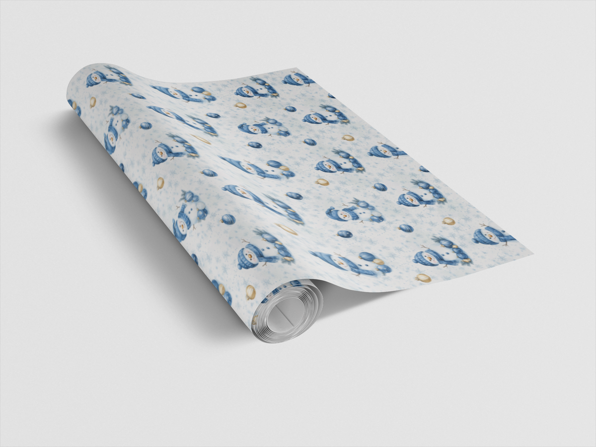 Bluebell Winter Gift Wrap Roll, Snowman Christmas Wrapping Paper, Festive Snowman Holiday Paper, Kids Xmas Gift Wrapping Pape