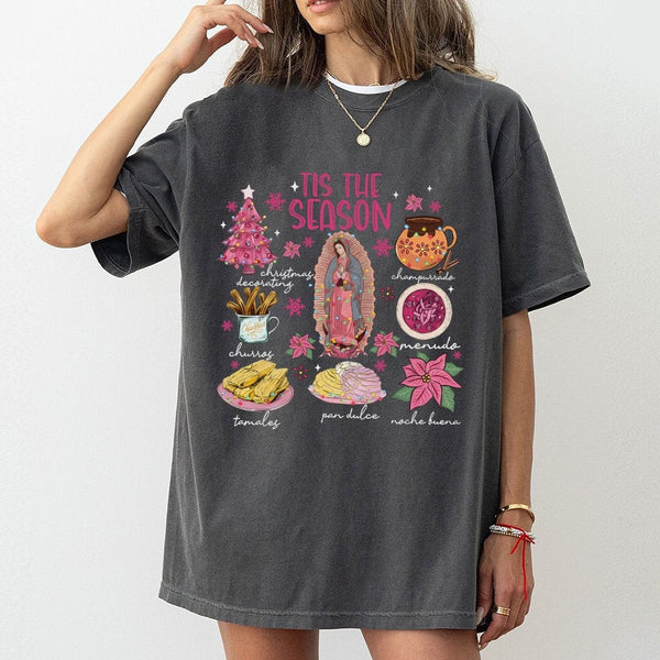 Hispanic Noche Buena Tamales Graphic Tee, Mexican Christmas Food Tis the Season T-Shirt, Latino Xmas Holiday Fiesta Shirt