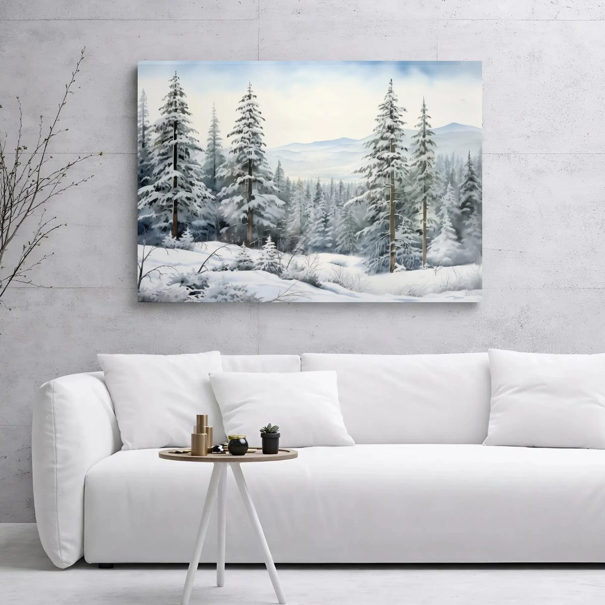 Snowy Pine Landscape Painting Print, Winter Forest Canvas Wall Art, Peaceful Holiday Season Decor, Rustic Christmas Tree Art 