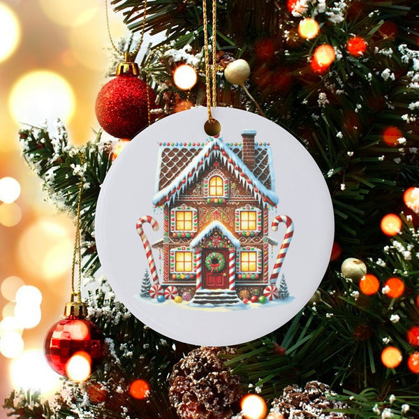 Candy Cane Holiday Keepsake, Gingerbread House Christmas Ornament, Ceramic Tree Decoration, Festive Sweet Treats Christmas Pr