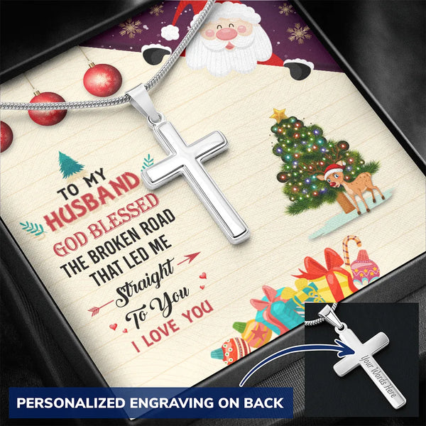 Engraved Stainless Steel Cross Pendant, Personalized Husband Cross Necklace, Mens Religious Jewelry, Christmas Present for Hi