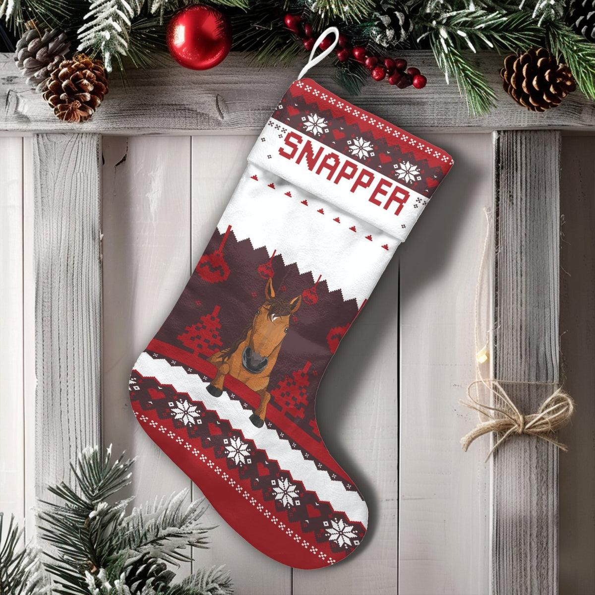 Reindeer Antlers Horse Christmas Stocking, Horse Christmas Stocking, Ugly Sweater Equestrian Holiday Stocking, Country Farm M