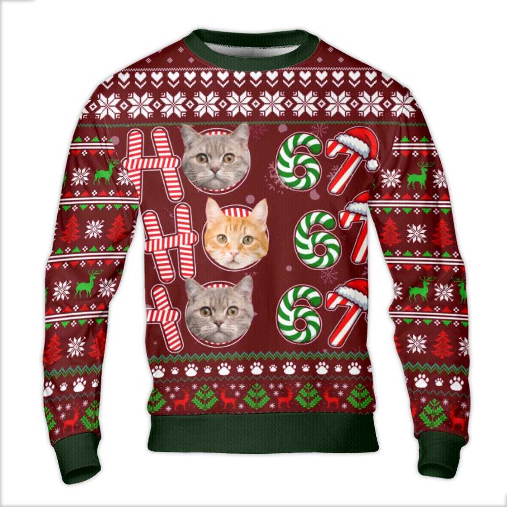 Personalized Pet Portrait Ugly Sweater, Custom Cat Photo Ugly Christmas Sweater, Humorous Cat Lover Holiday Sweatshirt, Custo
