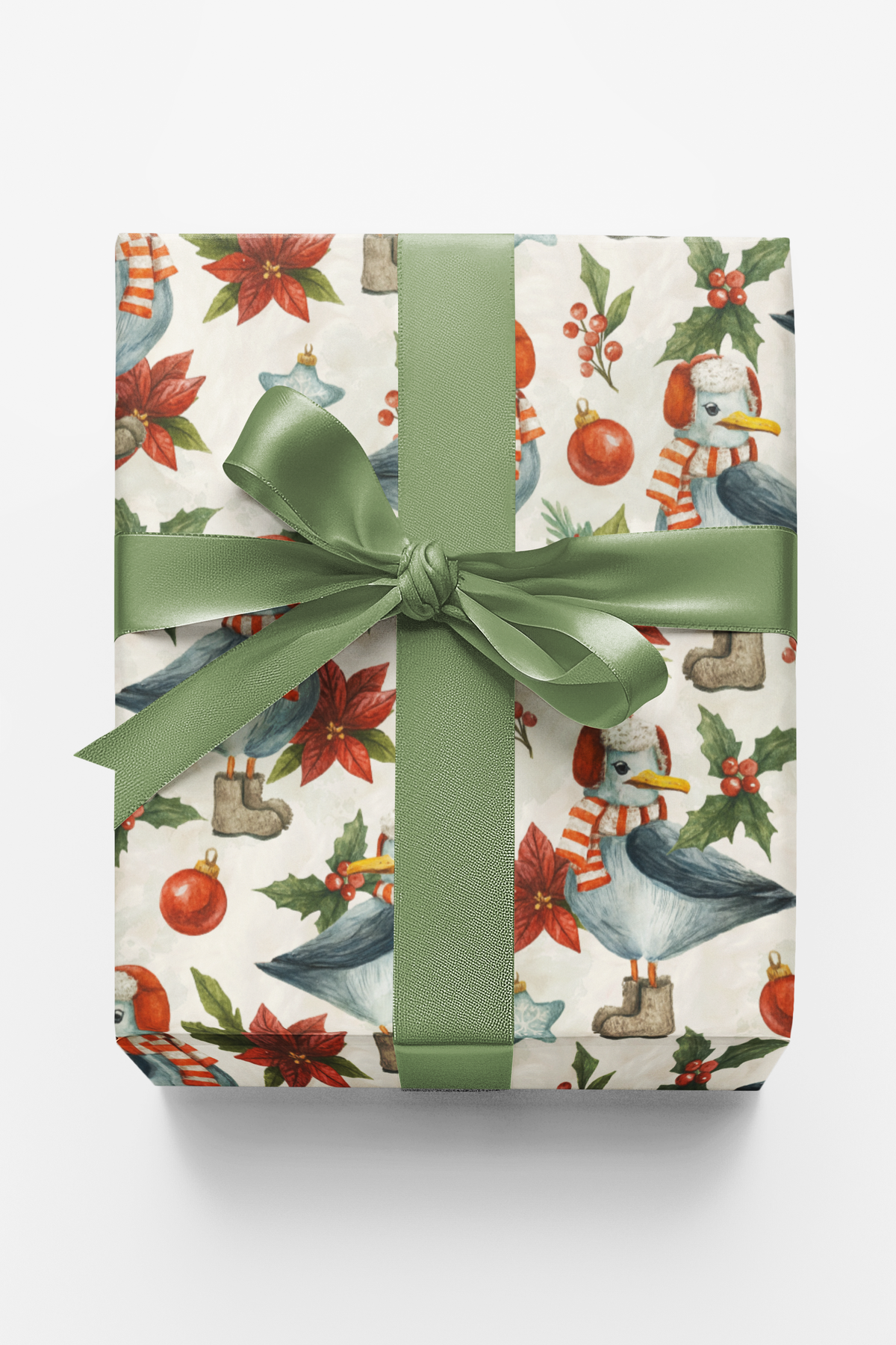 Coastal Holiday Gift Wrap, Seagull Christmas Wrapping Paper, Beach Nautical Wrapping Paper, Seagull Present Wrap, Xmas Holida