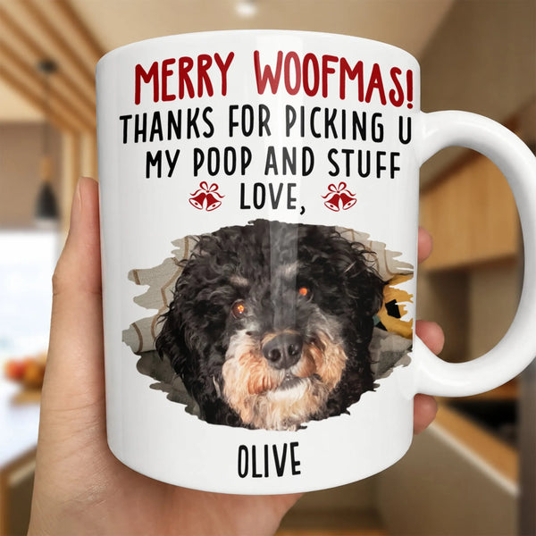 Humorous Dog Christmas Ceramic Mug, Merry Woofmas Thanks for Picking Up My Poop Mug, Holiday Pet Coffee Cup, Xmas Present for