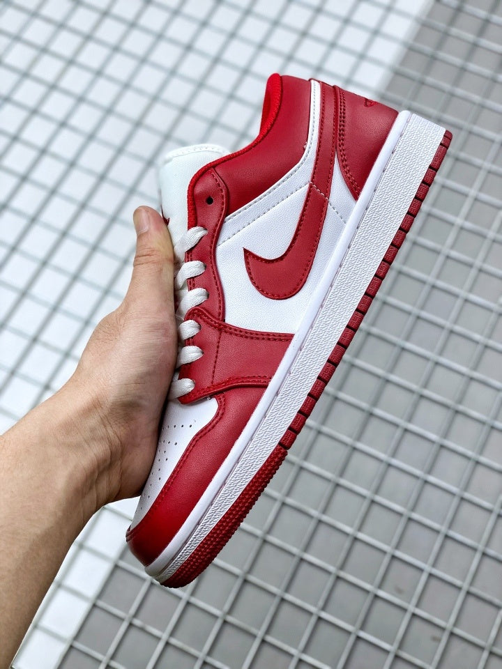 Low Top Sneakers, White Red Gold Colorway, Lace Up Design, Casual Gift for Sneaker Fans