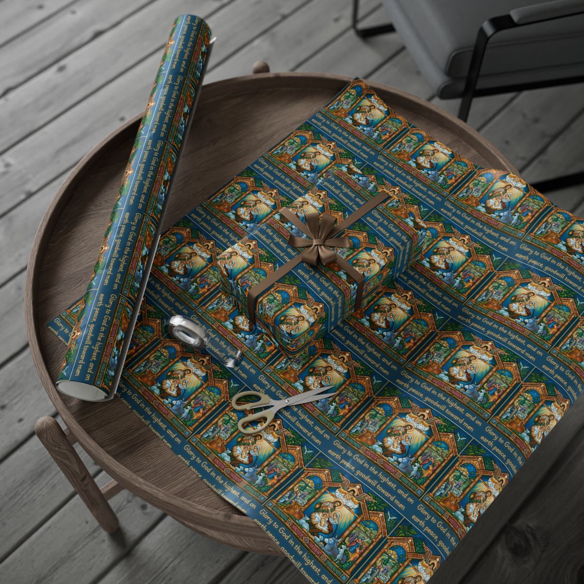 Stained Glass Christmas Gift Wrap, Nativity Scene Wrapping Paper, Holy Family Wrapping Paper, Religious Xmas Gift Wrap, Chris