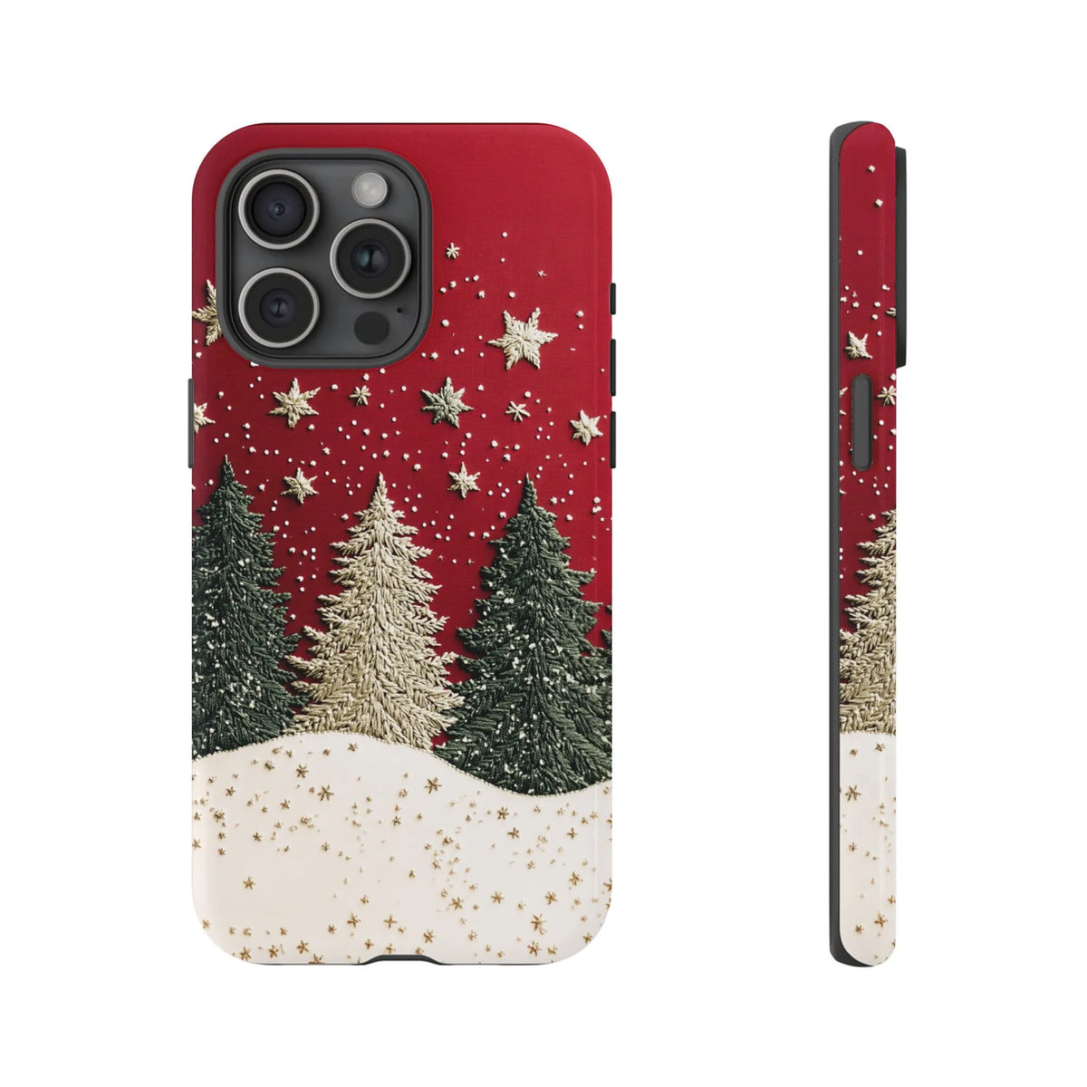 Winter Forest Snowflake Phone Case, Christmas Tree Phone Case for iPhone, Red Holiday Pattern Phone Cover